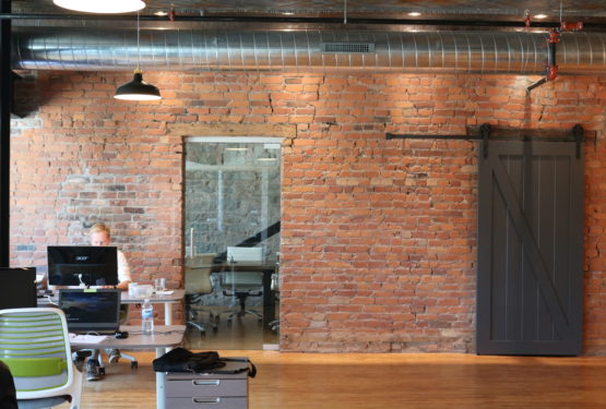 Exposed brick office interior