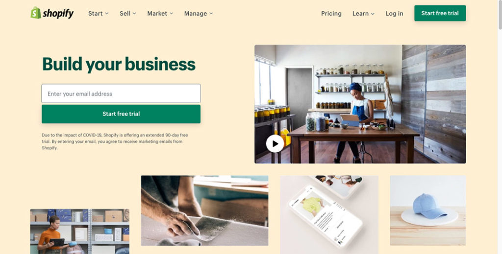 Shopify e-commerce homepage screenshot