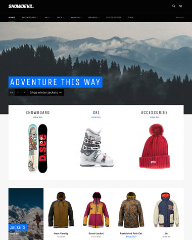 Shopify's Venture free e-commerce site template 