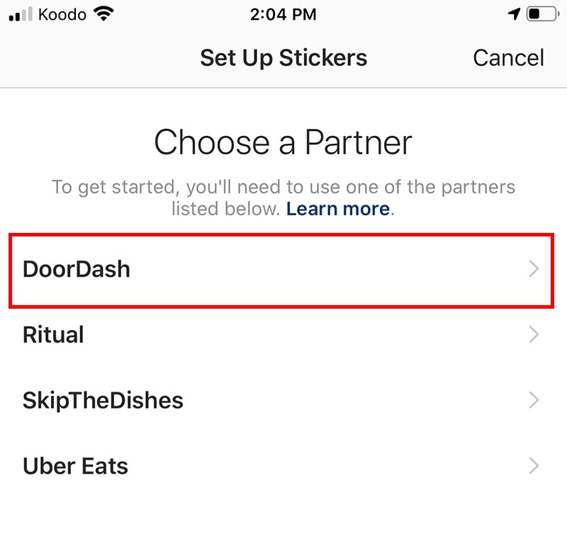 How to add Instagram's food delivery and gift card stickers. Step 3