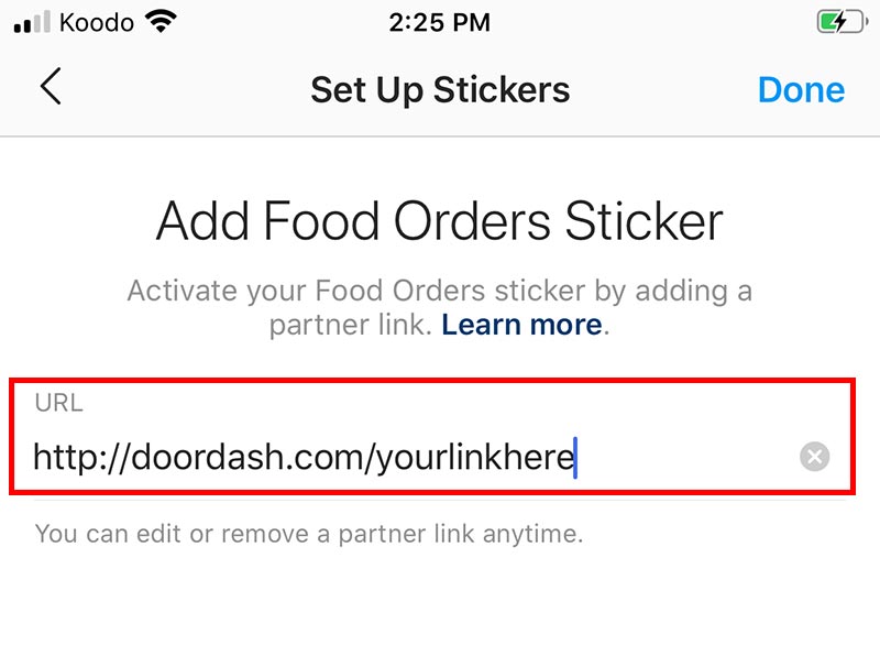 How to add Instagram's food delivery and gift card stickers. Step 4