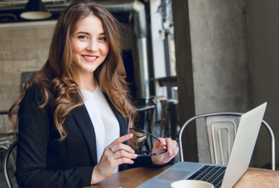 Female business owner registering business online