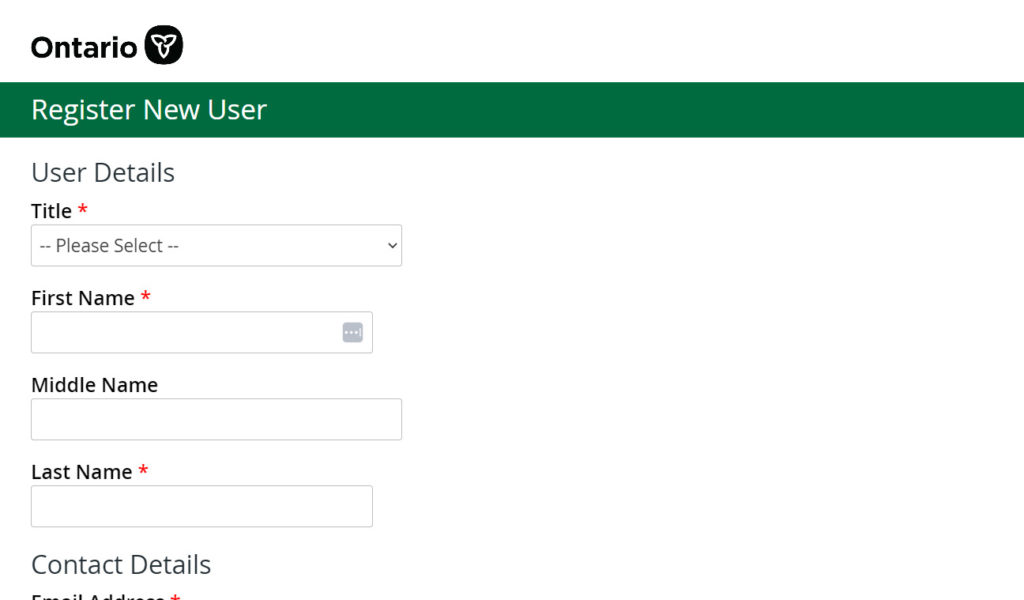 Service Ontario New User Registration