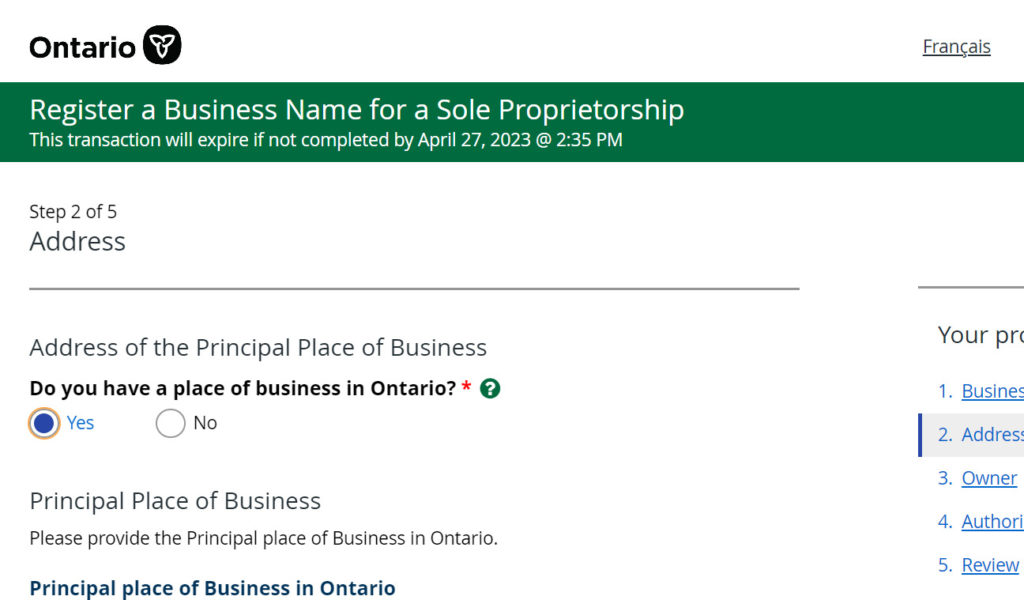 Register a Business Name for a Sole Proprietorship - Step 2 of 5