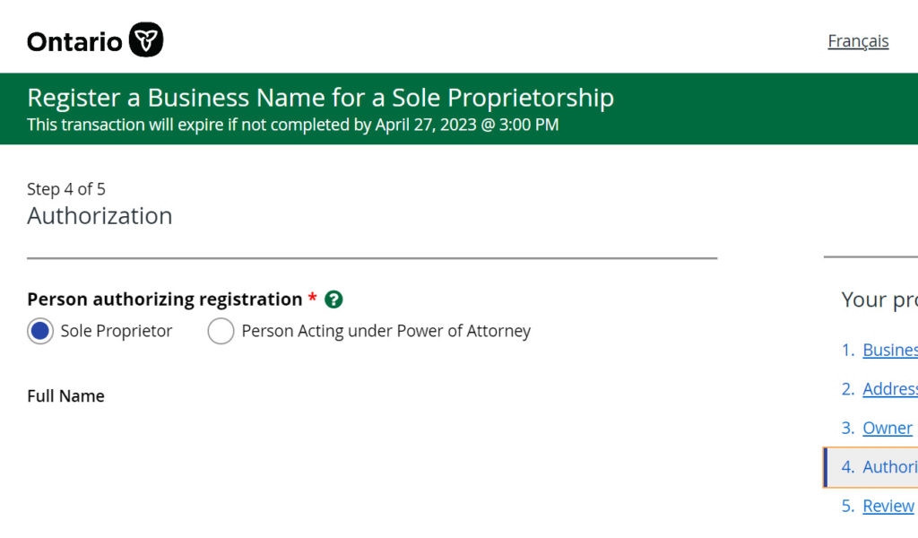 Register a Business Name for a Sole Proprietorship - Step 4 of 5