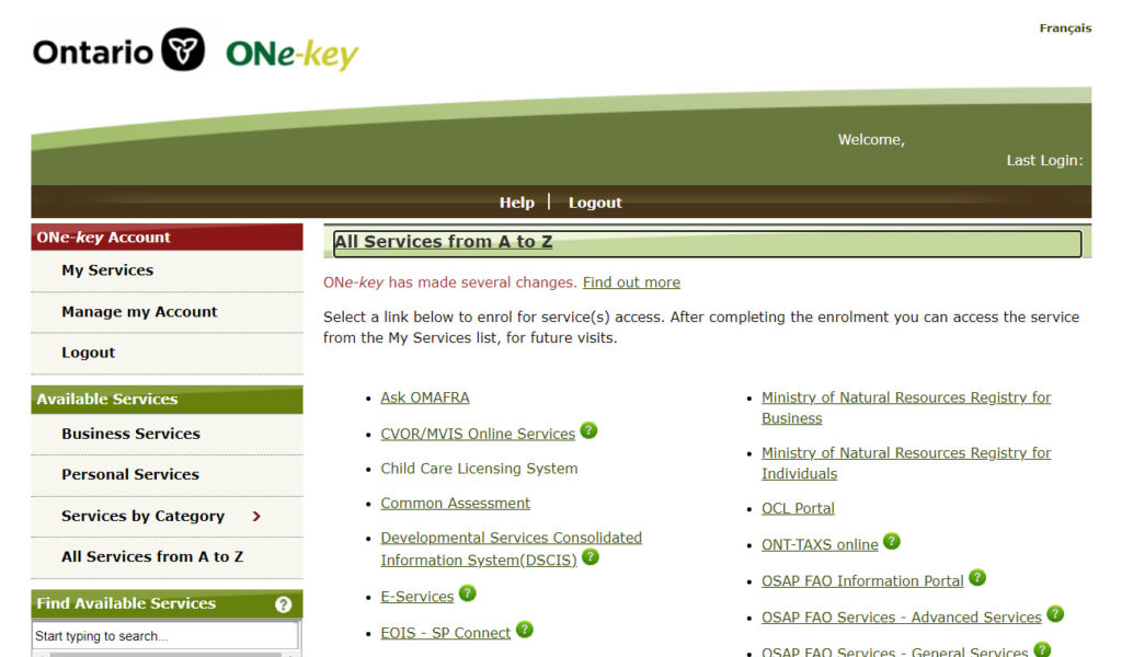 ONe-Key Account Service(s) Portal