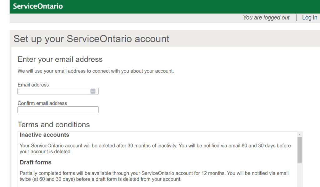 Service Ontario Account Set up