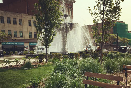 A fountain in Downtown Hamilton