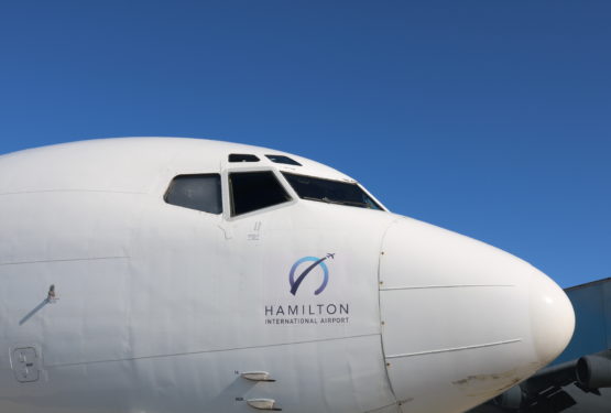 Nose of plane at Hamilton International Airport