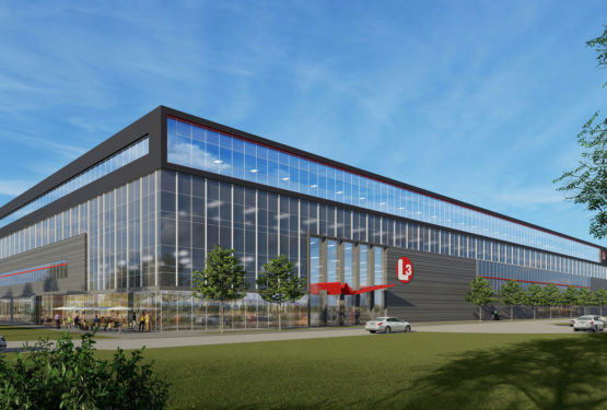 Architect rendering of new L3 building set against blue sky