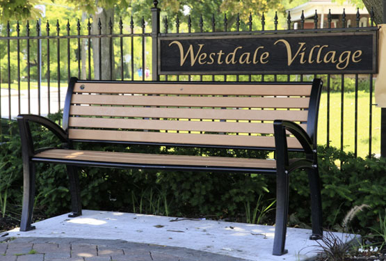 A bench in Westdale Village.
