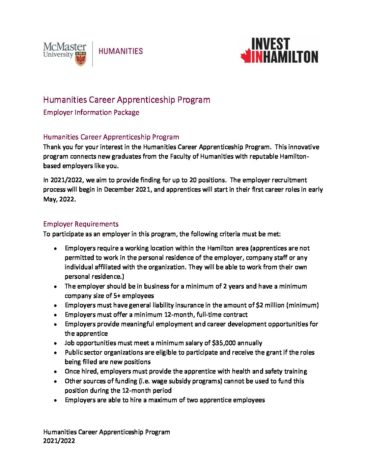 Humanities Career Apprenticeship Program Employer Package 21 22 FINAL thumbnail