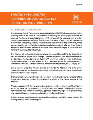 Barton/Kenilworth Planning and Building Fees Rebate Program 2022 thumbnail