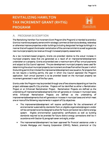 Revitalizing Hamilton Tax Increment Grant Program 2022 thumbnail