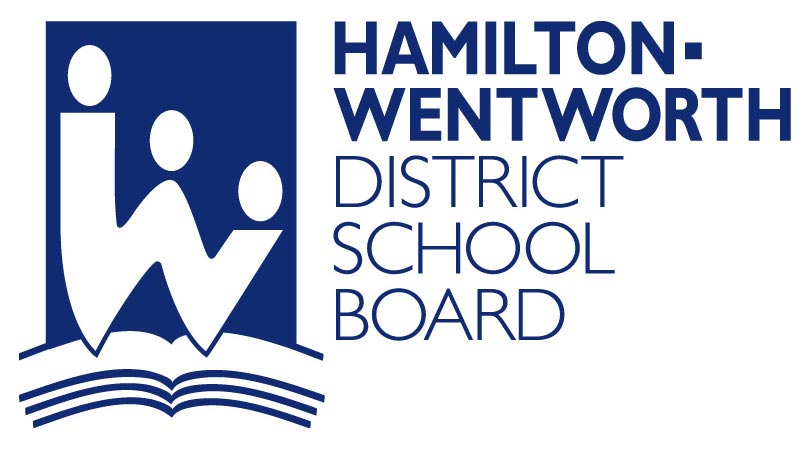 Hamilton-Wentworth District School Board logo with stylized figures and an open book in blue and white.