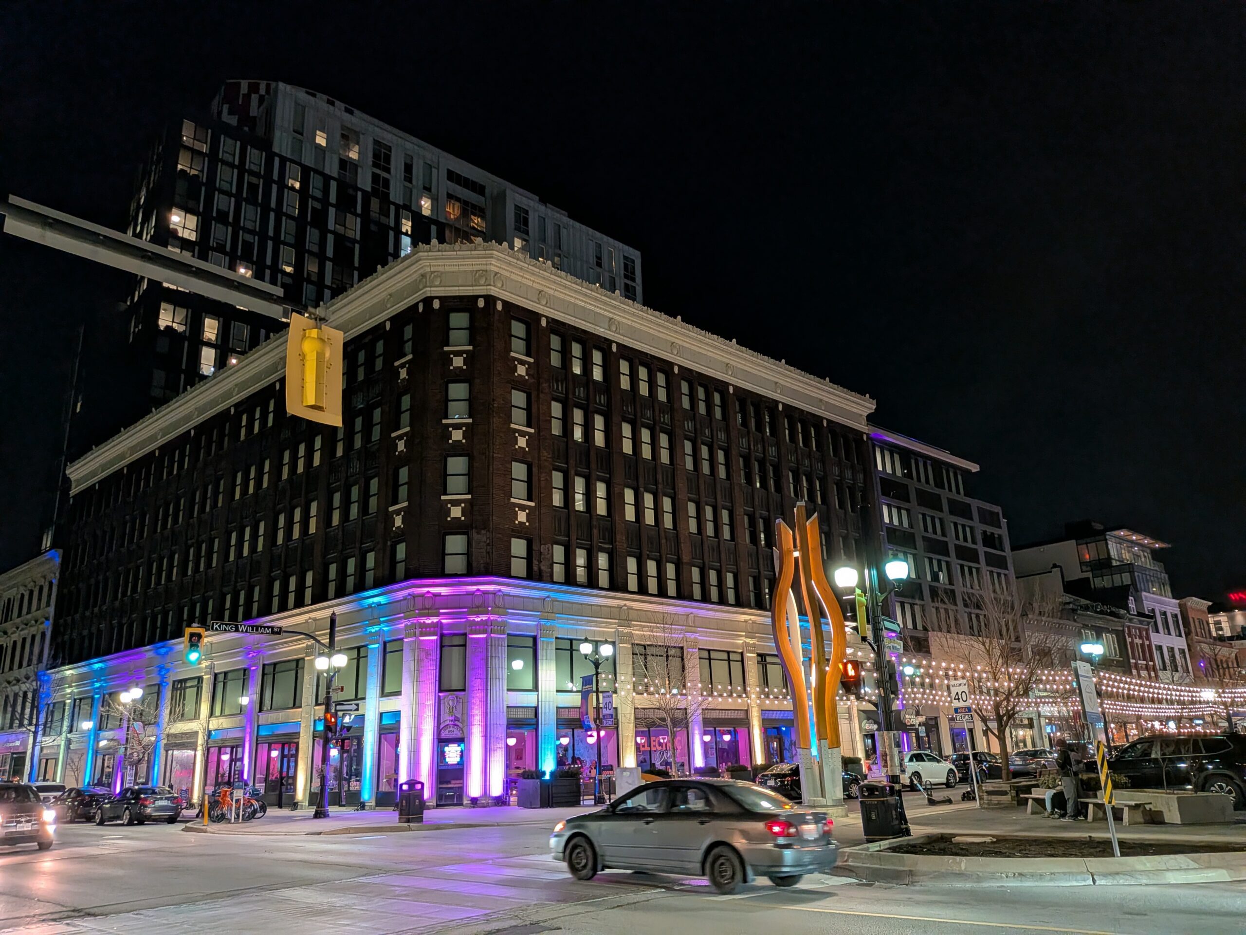 The lister block at night on james street in hamilton ontario