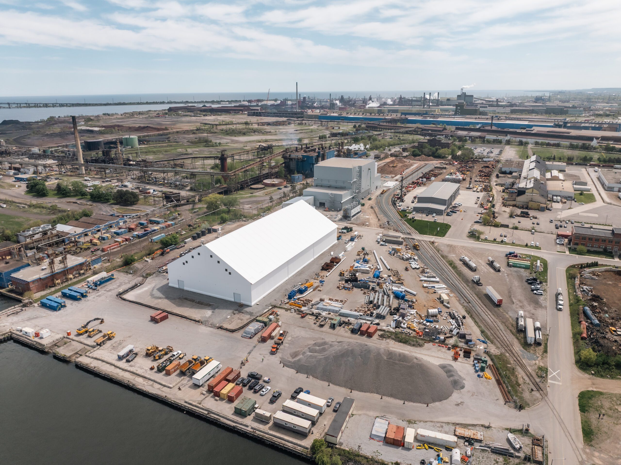 An aerial view of SucroCan's sugar refinery located at the Port of Hamilton in Hamilton, Ontario, Canada