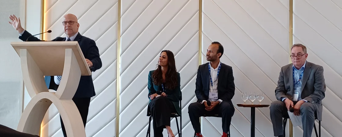 City of Hamilton Economic Development Director Norm Schleehahn moderates a discussion about the future of AI in business at the Bay Area Economic Summary