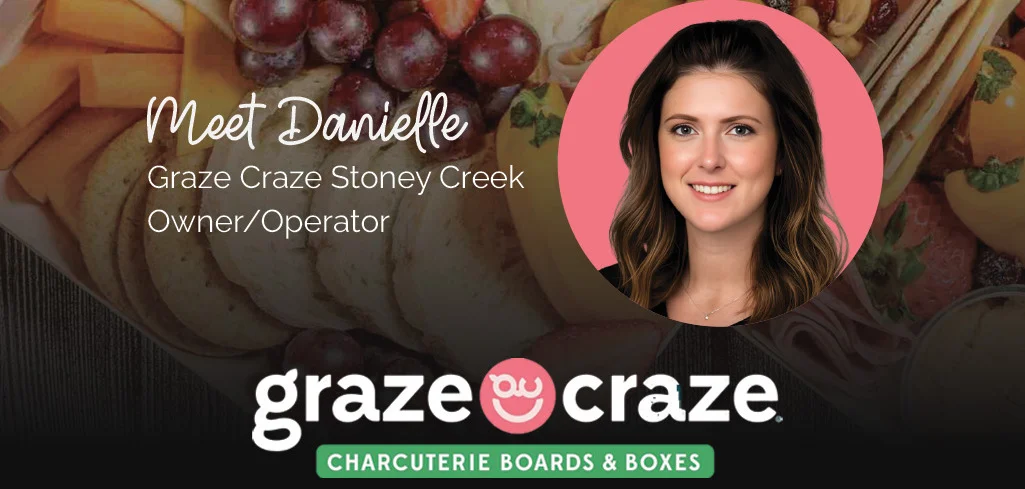 A poster ad for the charcuterie restaurant, Graze and Craze. It spotlights the owner, Danielle.