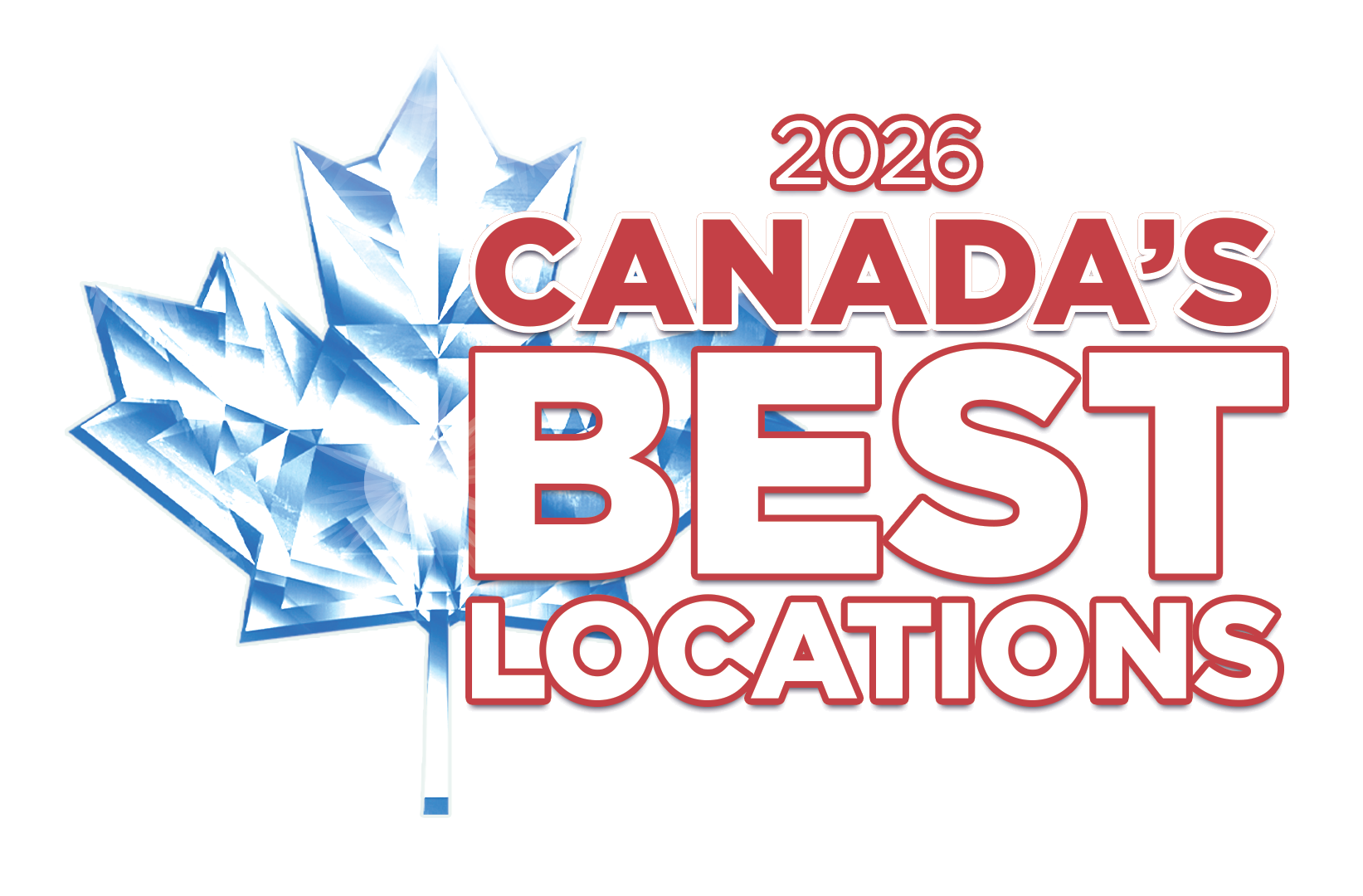 Canada's Best Locations 2026 logo with a maple leaf graphic in the background