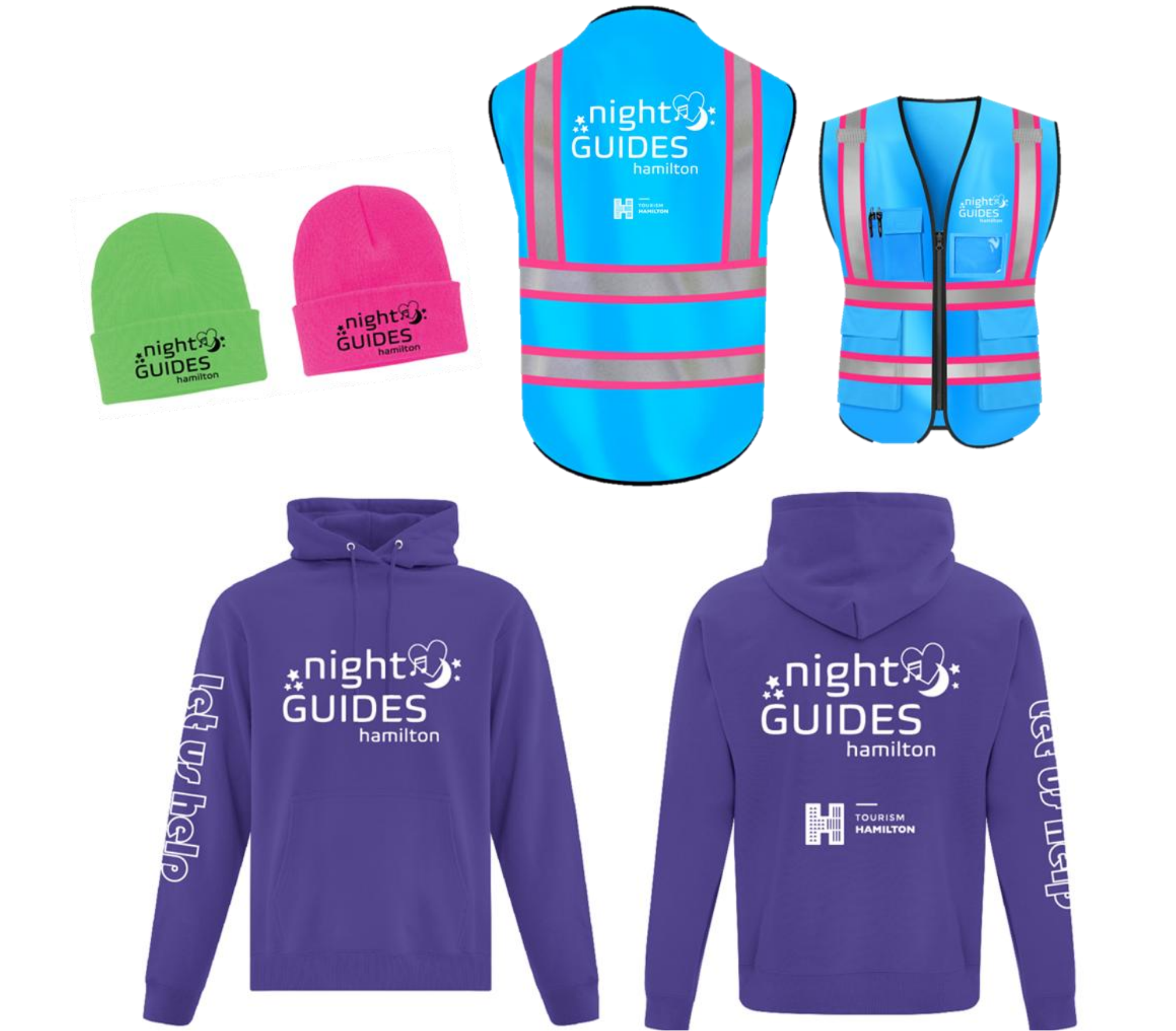 A photo of each individual item worn by the Hamilton Night Guides is shown