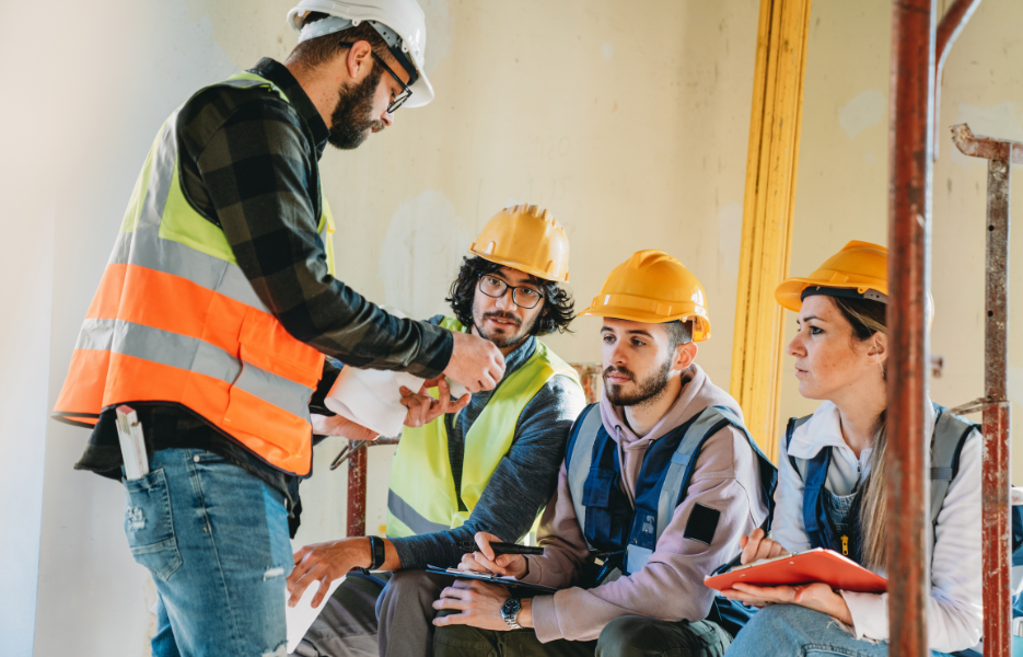 A photo of construction workers wearing high visibility clothing.